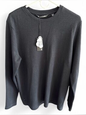 NWT Travis Mathew Black Crewneck Thermal Knit Sweater